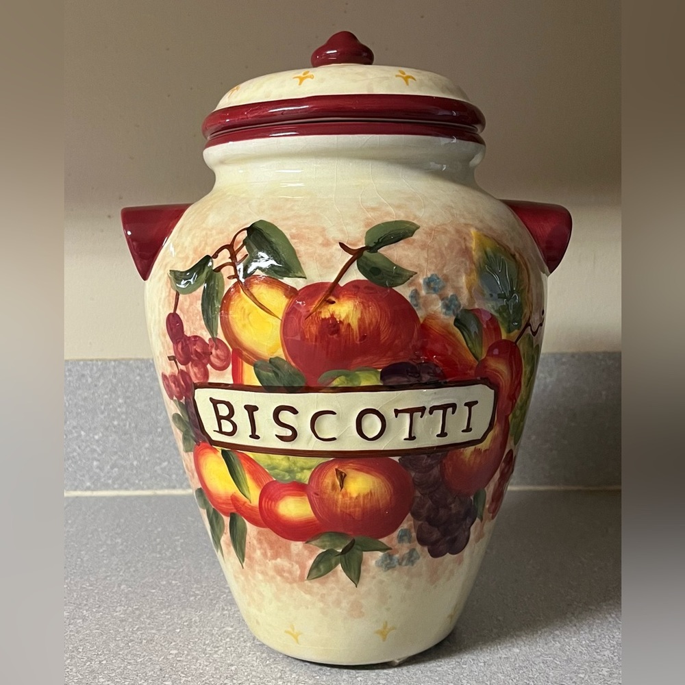 Vintage Tuscan hand painted ceramic Italian Cookie jar